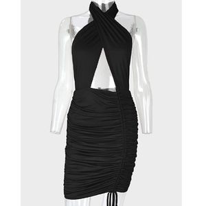 New Ruched, Neck Tie, Backless, Stretchy Body Con Dress Size Medium